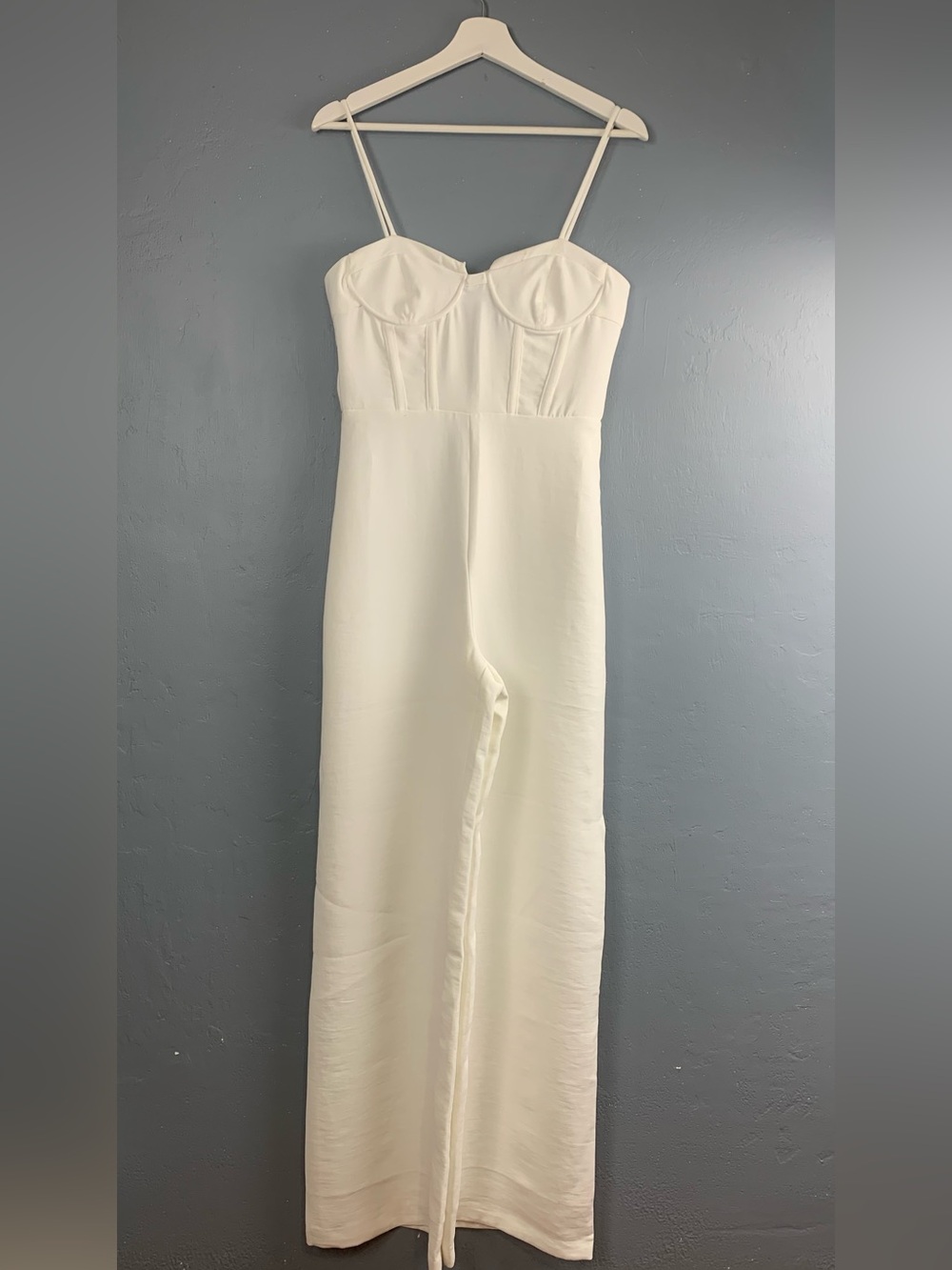 ZARA Sz Medium White Corset Wide Leg Jumpsuit